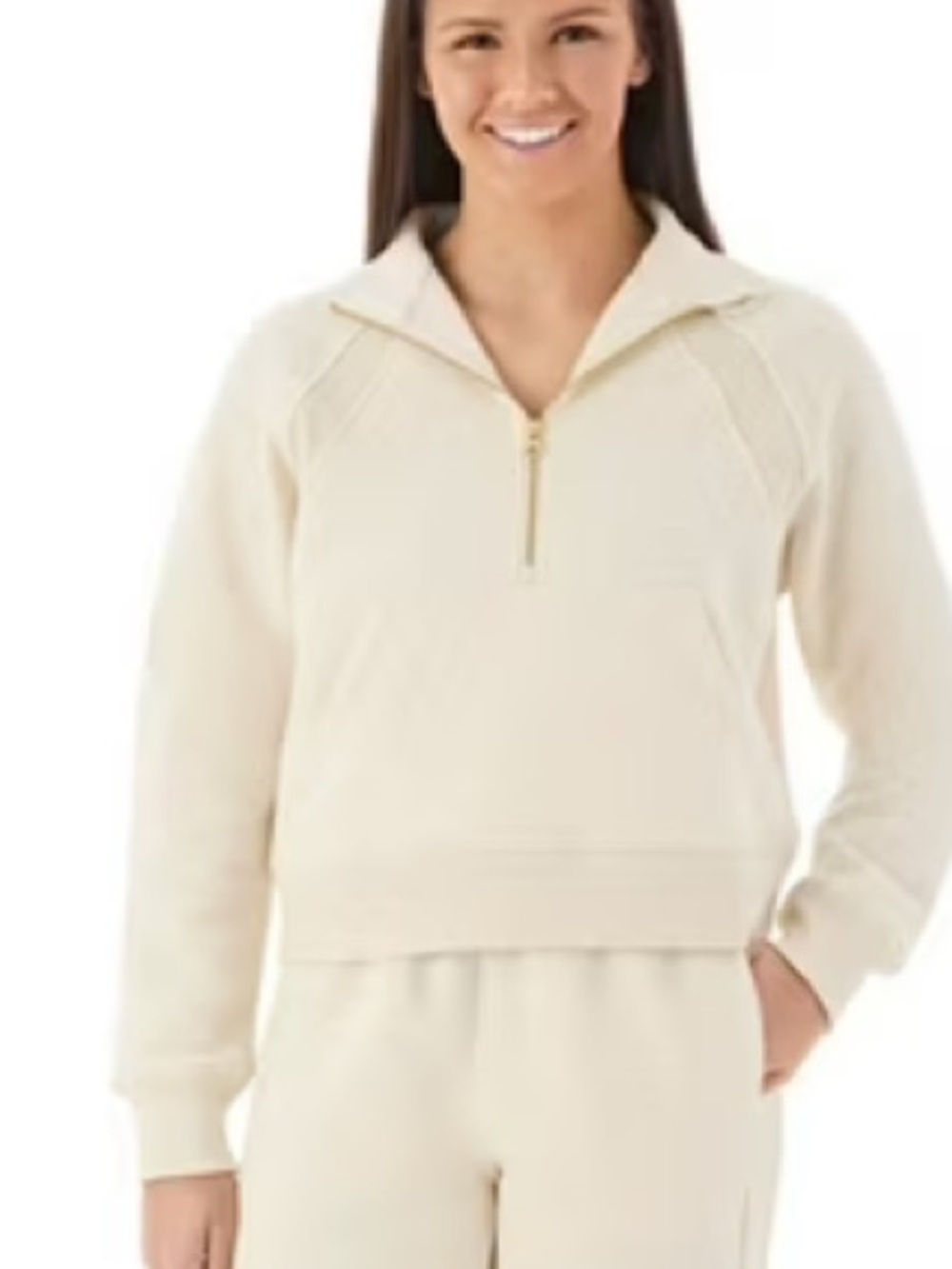 MEMBERS MARK Cream  Cropped Fleece Half Zip Pullover Sweatshirt  M NWOT - Picture 3 of 10